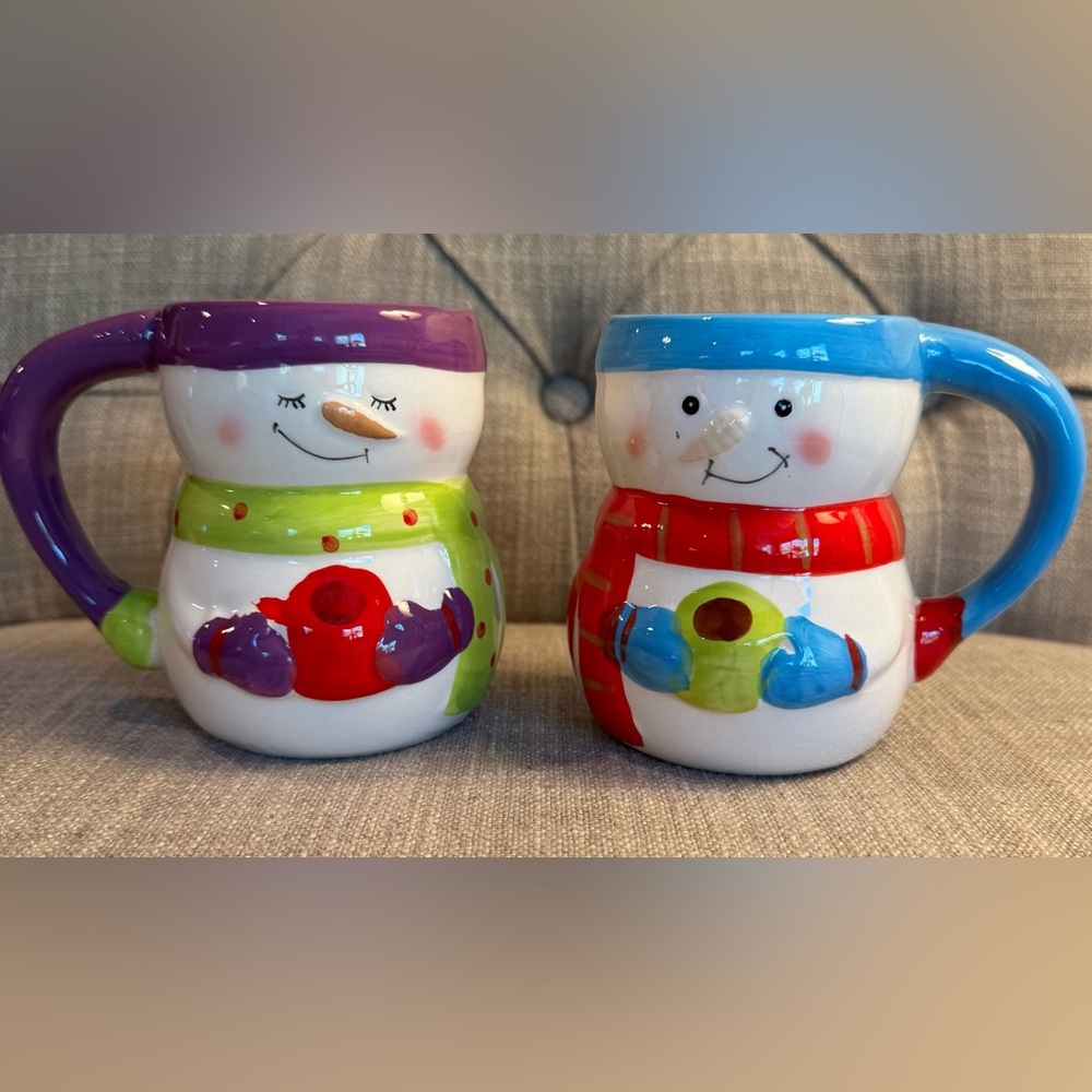 Bay Island Snowman Mug Coffee/Hot Cocoa Cup Christmas/Winter - Set of 2 Vintage